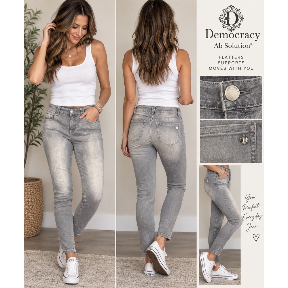 Democracy Ab Solution Womens Size 6 Gray Skinny Jeans Stretch Distressed Wash
